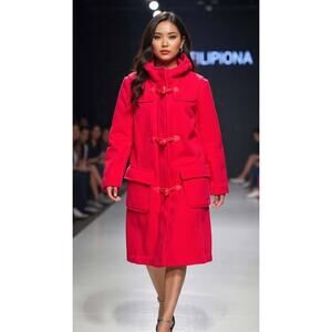 Benetton Wool Duffle Toggle Peacoat Sz S Red‎ Hooded Classic Paddington Bear